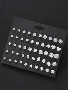 50颗耳钉套装，时尚休闲简约风格，适合日常佩戴、度假、约会、节日礼物、约会首饰、度假配饰、耳环、时尚耳钉、首饰、高品质耳环、小巧耳环、多件装耳环、首饰爱好者 - 銀色 - 查看 2