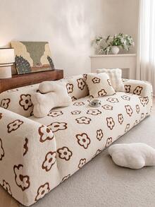 1pc Dual-Color Jacquard Plush Sofa Cover, Elastic Stretch Soft Warm, Pet-Friendly Anti-Slip Anti-Dirt, Fits Single/Loveseat/3-Seater/4-Seater Sofa, Includes 1 Matching Pillow Case - Brown - View 5