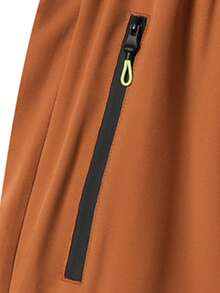 新款夏季轻薄男士短裤，四向弹力，宽松版型，5英寸内缝，男士运动短裤，沙滩短裤，健身短裤，跑步短裤，带口袋，拉链，反光印花，纯色 - 棕色 - 查看 7