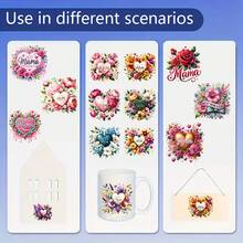 32 piezas "Mejor Mamá" Diseño floral Pegatinas de transferencia UV DTF aptas - Transferencias Mejor Mamá Floral para taza para vidrio DIY Decorativo Pegatina de transferencia por frotamiento - Decoración del hogar DIY para muebles, vidrio, cerámica y manualidades - Autoadhesivo, de un solo uso, regalo de manualidades del Día de la Madre. - Multicolor - Ver 7