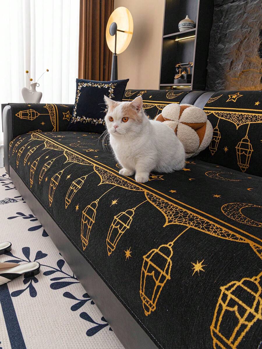 1pc Chenille Sofa Cushion Cover, Bohemian Style Sofa Seat Pad, Pet-Friendly Anti-Scratch Sofa Protector, Machine Washable Home Decor Suitable For L-Shaped Sectional, Loveseat, And Sofa, Holiday Decoration (Sold Separately) - Multicolor - View 1