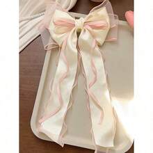 1pc Beige Mesh Hair Clip With Heart Print, Large Bowknot And Spring Clip, Elegant And Gentle Hair Accessory Hair Bow For Spring Valentine's Day, School Stuff, College, Bows, Cute, Hair Accerssories - Nhiều màu-4 - Xem 5