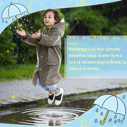 Conjunto de impermeable para niños, Impermeable infantil con estampado de estrellas - Ropa de lluvia impermeable para bebés,  adecuado para niños de 6 a 12 años. Plegable para fácil almacenamiento y portabilidad.