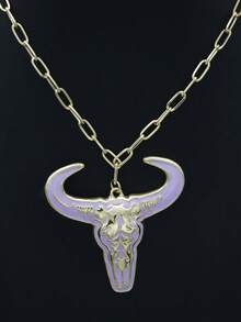 男士西部牛仔风格合金彩绘牛头吊坠项链（1件装） - 項鍊 - 查看 7