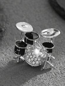 1pc Men's New Drum Brooch Alloy Rhinestone Musical Instrument Brooch, Versatile Suit Accessory - Multicolor - View 2