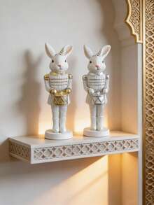 1pc Vintage Rabbit Nutcracker Decor, Realistic & Cute Rabbit Shaped Nutcracker With Gold & Silver Accents, Ideal For Easter And Christmas Home Decor, Perfect Holiday Celebration Gift - Multicolor - View 10