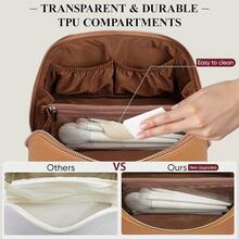 Travel Makeup Bag, Large Capacity Cosmetic Bags For Women, Waterproof Portable Pouch Open Flat Make Up Organizer Bag With Dividers And Handle, Toiletry Bag For Essentials, Brown - 棕色 - 查看 5