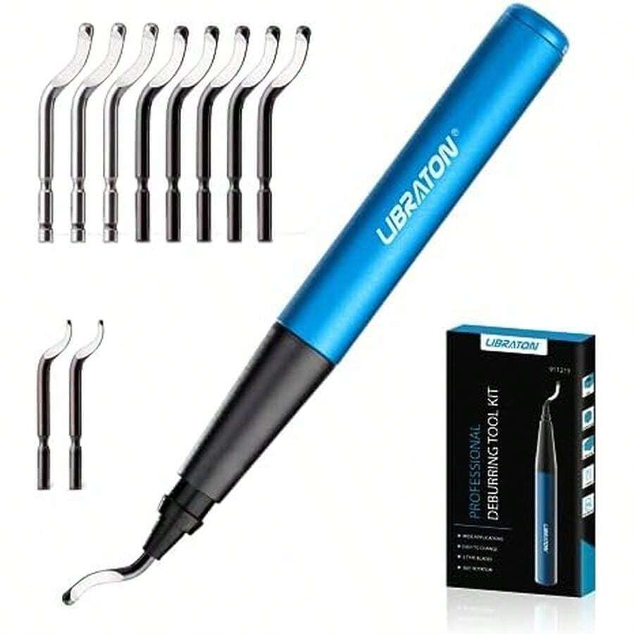 Libraton Herramienta de desbarbado con 11 cuchillas de acero de alta velocidad, cabezal giratorio de 360 grados, kit de herramientas de desbarbado profesional funciona en metal, resina, aluminio, cobre, plástico, impresión 3D, madera - / - Ver 1