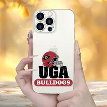 Casco de los UGA Bulldogs con logo rojo y negro. Esta elegante funda es compatible con los modelos  17, 16, 15, 14 Pro Max, 13, 12, 11, XR y XS Plus. Fabricada en silicona TPU, ofrece protección contra golpes y caídas, además de una sensación superior. Es un regalo ideal para familiares, amigos y seres queridos, y una opción perfecta para Año Nuevo. - transparente - Ver 1