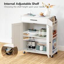 Kitchen Island With Power Outlet, Kitchen Storage Island With Spice Rack And Drawer, Rolling Kitchen Cart On Wheels, For Home, Kitchen And Dining Room, White - US B Type Plug(110-127V) - View 3