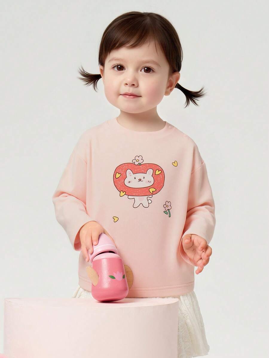 Balabala Young Girl' Long Sleeve T-Shirt, Cotton Cute Spring/Fall Top 2026 - White Red - View 1