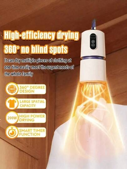 Kompakt bärbar torktumlare, multifunktionell torkpåse för resor, snabb torkning för t-shirts och byxor, slitstarkt material, lätt att bära, lämplig för lägenhet, studentrum, husbil - enkel användning, levereras med torkpåse, 200 W effekt, utmärkt present till alla hjärtans dag