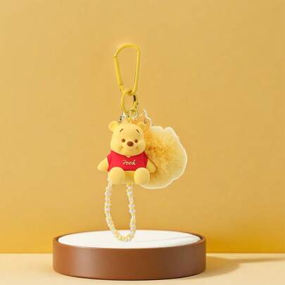Miniso Llavero con colgante de Winnie the Pooh de la colección Disney: Material de peluche + resina, con detalle de figura adorable de Pooh y cadena de cuentas a juego de color, ideal para decorar bolsos y organizar llaves en situaciones diarias (1 pieza)