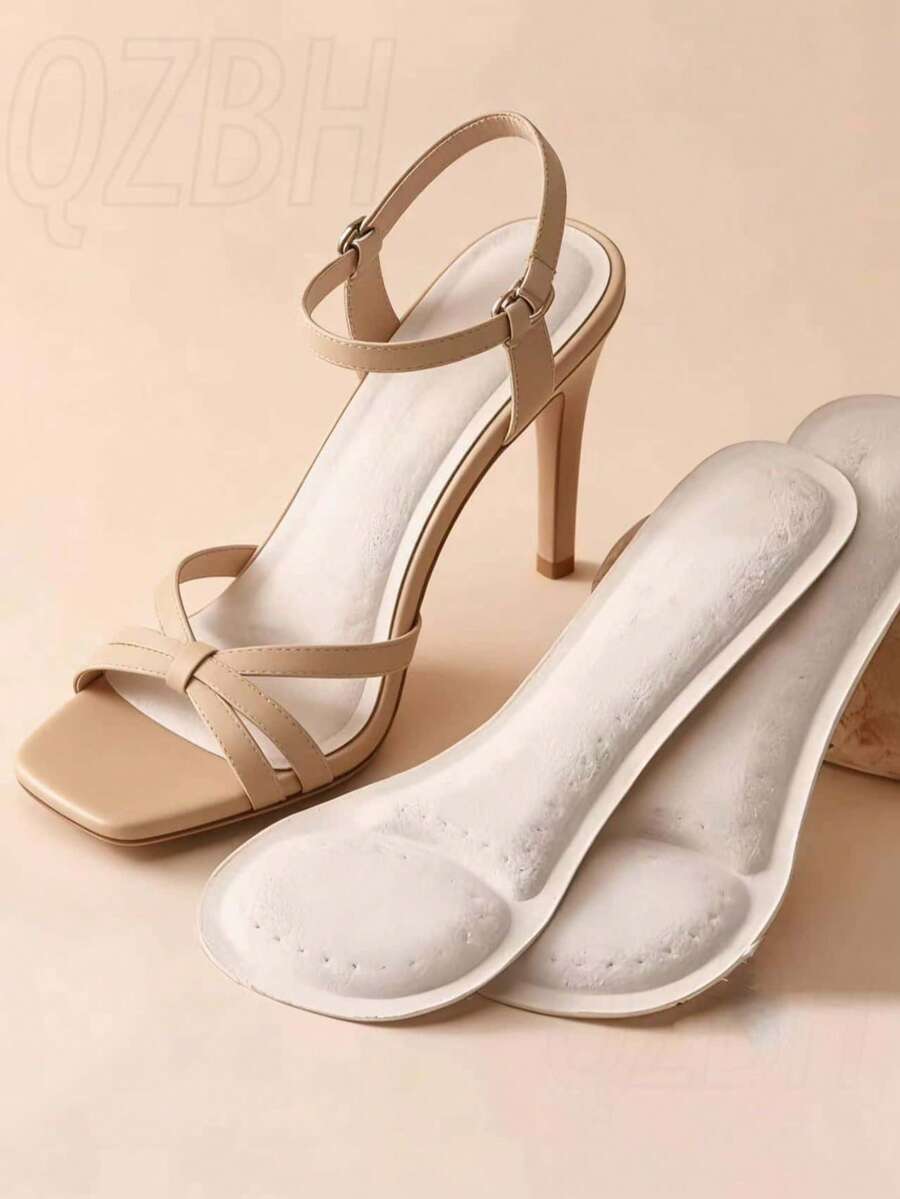 QKC 2pcs Women's High Heel Shoe Insoles, Soft & Comfortable, Self-Adhesive, Sweat-Absorbing & Anti-Slip, Suitable For Summer Sandals - Beige - View 1
