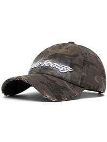 1顶字母刺绣迷彩棒球帽，男女情侣款，时尚休闲做旧弯檐帽 - 彩色 - 查看 4