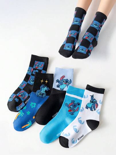 Disney 1/5/10 paia di calzini a metà polpaccio per bambini, primavera/autunno, decorati con grafica carina di punti/cani alieni, moda versatile, elastici, morbidi e confortevoli, calzini sportivi, classici e semplici, traspiranti e resistenti agli odori, adatti per scuola/all'aperto/viaggio/uso quotidiano, disponibili in confezioni multiple