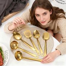 6-Piece Stainless Steel Gold-Plated Kitchen Utensil Set, Korean-Style Design, Multi-Functional For Cooking, Serving And Draining, Perfect Gift For Family Gatherings And Christmas. - 6 Gold - View 7