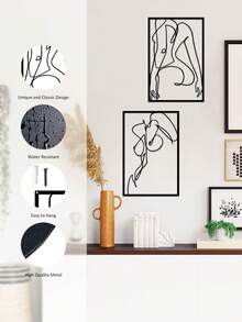 2 Pieces Minimalist Line Body Art Iron Hanging Paintings Nordic Style Living Room Wall Decoration Pendant Modern Simple Soft Abstract Character Theme Double Ornaments Wall Decorations - Multicolor - View 5