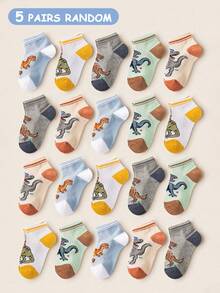 5 Pairs Kids Boys Socks, Cartoon Dinosaur Pattern, Soft & Comfortable, Breathable Mesh, Suitable For Daily Wear, Holidays, Travel, Back To School, Sports, Classroom, New Semester, Students, Random Color & Style - Multicolor - View 9