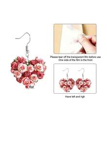 1 par de elegantes y románticos pendientes acrílicos con rosas rojas y rosas para mujeres, con forma de corazón, para el Día de San Valentín, novia, boda, regalos de pareja, regalos del Día de San Valentín - Multicolor - Ver 4