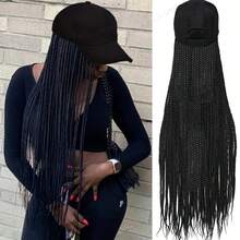 Long Box Braid Hair Wig With Baseball Cap - Synthetic Hair Attached - Perfect For Women's Baseball Cap Look
