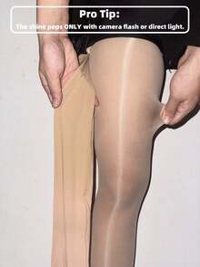 1 Pair Women's High Waist Reflective Tights, Shiny Gloss Skinny Pants For Party Occasions - Multicolor - View 6