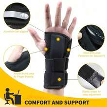1pc Wrist Brace Carpal Tunnel, Wrist Brace Night Support With 2 Straps And Metal Splint Stabilizer, Adjustable Wrist Splint Right Left Hand, Wrist Support Women And Men - màu đen - Xem 5