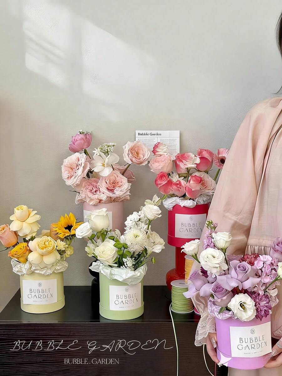 Flower Packaging Box, Individual Flower Bucket, Decorative Small Round Cardboard Flower Box, Suitable For DIY Flower Arrangement And Gift Packaging, Round Paper Cylinder Flower Box, Wedding Bouquet Packaging And Flower Arrangement, Tea Tin, Valentine's Day Gift Box Supplies