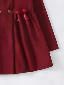 Girls' Elegantbowknott Design Knitted Cardigan With Fur Collar, Stylish Outdoor Party Wear (Beret Hat Not Included) - Burgundy - View 11