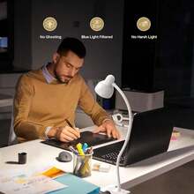 LED阅读灯，3种颜色模式和10级亮度调节，灵活的鹅颈灯臂，夹式设计，适用于床头、书桌或办公室。 - Semicircle - 查看 5