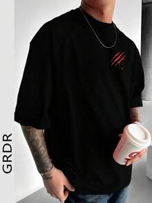 GRDR Men's Summer Claw Print Round Neck Short Sleeve T-Shirt, Comfortable & Fashionable - Black - View 1