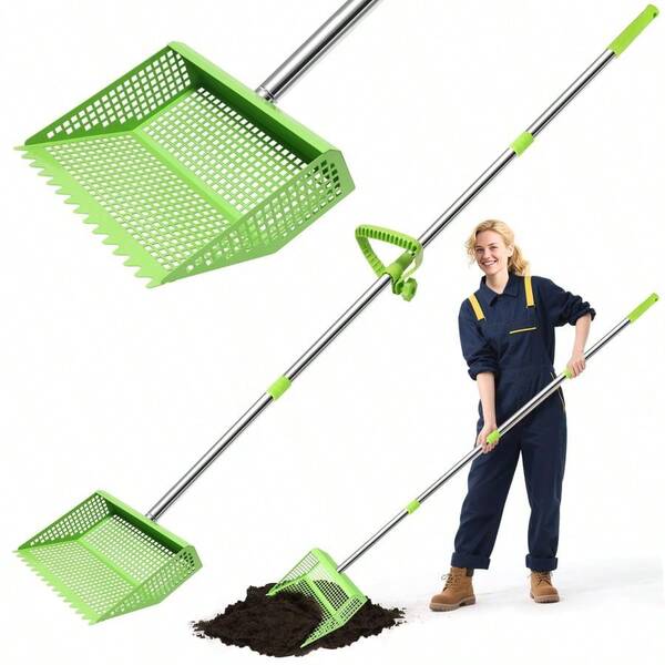 Poop Scooper Amp Rake 2in1,10 Inches Metal Coop Shovel Sand Sifting Shovel With 35 To 62 Adjustable Handle,Cleaning Tools Scoop For Chicken Coops Amp Farm Animals