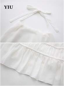 YIU Women's Sleeveless Halter Neck Woven Fabric Peplum Top Regular Length Versatile And Comfortable Top For Spring And Summer Clothes New Arrival