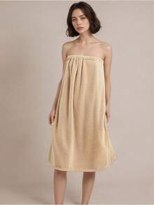 1 pieza Bata de baño de felpa de coral para mujer, tela súper suave de secado rápido, adecuada para sauna/playa/piscina/baño, temporada de vuelta al colegio, con cordón ajustable, estilo moderno, lavable a máquina, alta absorción, 280g/M² - Multicolor - Ver 11