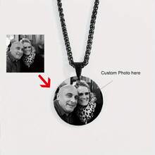 Personalized Photo Necklace, Custom Photo Pendant Necklace, Stainless Steel Punk Style Jewelry, Stainless Steel Silver/Gold Thick Chain Necklace, Couples Jewelry, Family Photo, Anniversary, Birthday, Wedding Gift, Unisex Necklace - Multicolor - View 2