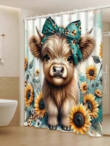 1/4 件套卡通图案浴室帘套装，防水浴帘，浴垫，U型马桶垫，马桶盖套，浴室装饰，带12个挂钩，非常适合作为节日礼物