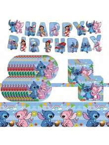 42pcs Space Theme Baby Blue & Pink Couple Sewing Birthday Party Supplies, Paper Plates, Napkins, Tablecloth, Bunting, Serves 20 People - Multicolor - View 3