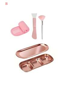 4-24件套美容面膜工具套装，包含不锈钢搅拌碗、托盘、玫瑰金分隔托盘，以及面膜混合和涂抹工具。套装包含3个玫瑰金搅拌碗、1个玫瑰金小托盘、1个分隔托盘、3个硅胶双头搅拌铲、3个扇形面膜刷、9个压缩洁面海绵和3个可调节发圈。适合派对、睡衣派对、SPA、送礼等场合。 - 彩色 - 查看 16