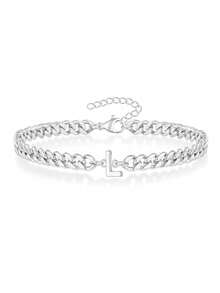1pc Men's Versatile Uppercase English Letter Stainless Steel Bracelet, Waterproof, Suitable For Daily Wear, Parties, Gifts For Family And Friends - Silver - View 5