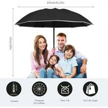 Sombrilla UV, Sombrilla de lluvia con protección UV y tiras reflectantes, Sombrilla, Apertura con un botón, Plegado inverso - Negro - Ver 7