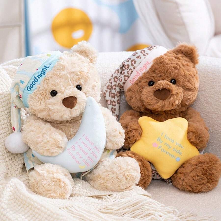 1pc Cute Fluffy Wishing Star Teddy Bear Plush Doll, Soft Stuffed Plush Doll, Creative Star Pajamas Teddy Bear Plush Pillow, Birthday/Eid/Valentine's Day Gift - Multicolor - View 1