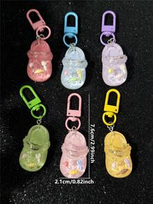 Bộ 6 móc khóa hình dép mini trong suốt màu thạch, mặt dây chuyền hình giày nhỏ dễ thương, thích hợp để trang trí túi xách, ba lô, món quà ý nghĩa dành cho bạn bè. - Nhiều màu - Xem 4