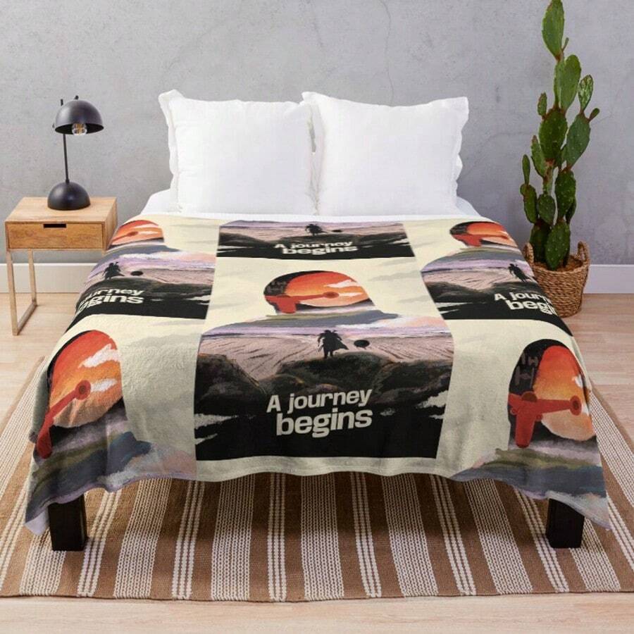 Desert Journey – Mandalorian & Grogu Silhouette Art Throw Blanket - 主圖顏色 - 查看 1