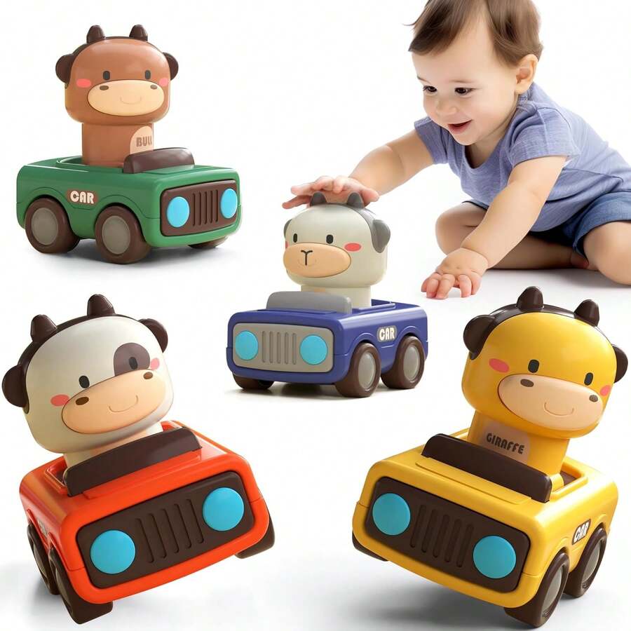 Press To Go Car Toys For Toddlers 1-3, Baby Animal Racing Cars, Infant Play Vehicle Set, BabyPush Go Friction Car Toys For 18+ Months, Birthday Gifts For 1-2 Years Old Boys - 彩色 - 查看 1