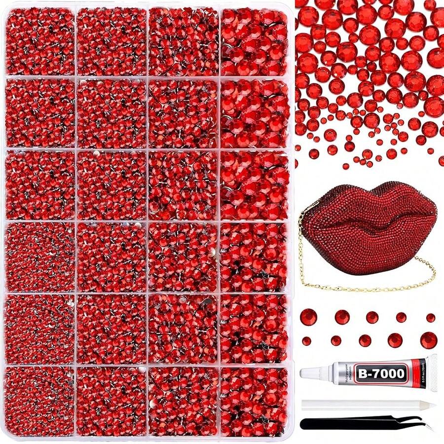 Red Resin Rhinestones For Crafting Bedazzling,2-6MM Rhinestones For Nails Art,Red Nail Rhinestone And Gems,Nail Diamond Flatback Gems Crystals Charms For Nail Design DIY Makeup Decor - 07Red - View 1