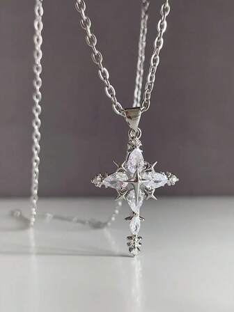 1pc Fashion Cross Pendant Necklace, Suitable For Women's Daily Wear