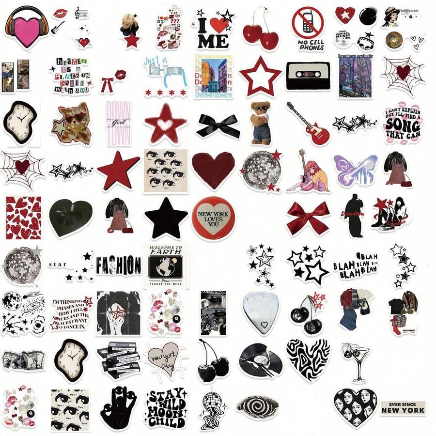 100张Y2K贴纸，都市风格，80、90年代复古涂鸦贴纸，Y2K主题礼品贴纸，防水乙烯基材质，适用于剪贴簿、水瓶、笔记本电脑、日记本、愿景板、保温杯、学习用品、返校季等。