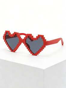1pc Party/Disco Pixelated Mosaic Heart-Shaped Stylish Glasses, Perfect For Parties And Photoshoots. - Multicolor - View 8