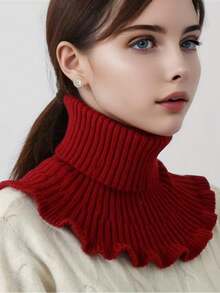 1pc Women's Knitted Shawl, Black, Beige, Red, Warm Knit, Autumn/Winter - Multicolor - View 3