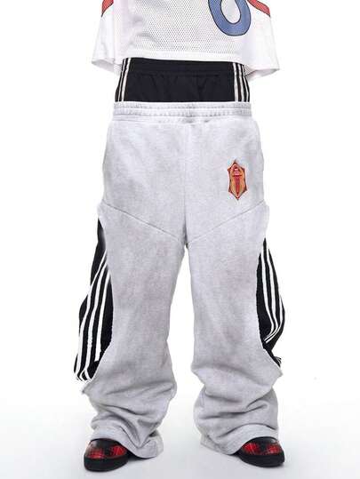 Pantalones Casuales Hombre | Corte  Retro con Costuras Contraste | Cintura Baja Elástica Moda Urbana